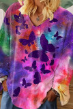 Casual Print Patchwork V Neck T-Shirts