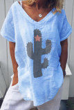 Fashion Print Patchwork V Neck T-Shirts