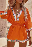 Fashion Street Solid Patchwork Sequins V Neck Waist Skirt Dresses