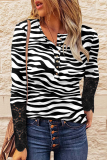 Casual Print Buckle O Neck Tops