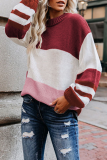 Casual Striped Patchwork Contrast O Neck Tops Sweater