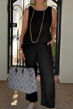 Casual Solid Patchwork O Neck Sleeveless Two Pieces
