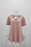 Fashion Solid Patchwork V Neck T-Shirts