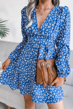 Casual Floral Patchwork Frenulum V Neck A Line Dresses