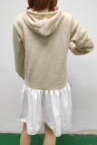 Fashion Casual Patchwork Fold Contrast Hooded Collar A Line Dresses
