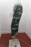 Casual Camouflage Print Draw String Capris Patchwork Bottoms