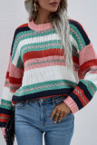 Fashion Casual Striped Patchwork O Neck Tops