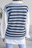 Fashion Casual Striped Patchwork V Neck Tops