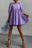 Casual Solid Patchwork Square Collar Cake Skirt Dresses
