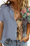 Fashion Casual Print Patchwork Turndown Collar Tops