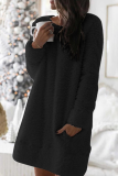 Casual Solid Patchwork Pocket O Neck A Line Dresses