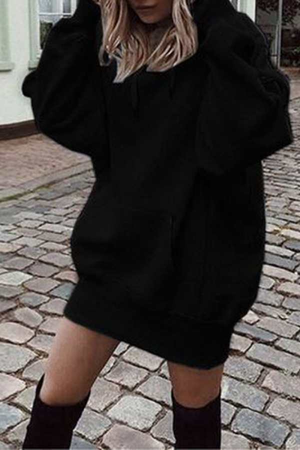 Casual Solid Patchwork Hooded Collar Straight Dresses