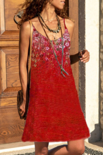 Fashion Casual Print Patchwork Spaghetti Strap A Line Dresses