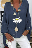 Casual Floral Patchwork V Neck Tops