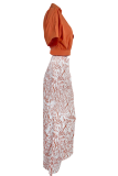 Casual Print Patchwork V Neck Half Sleeve Two Pieces