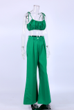 Casual Solid Patchwork Spaghetti Strap Sleeveless Two Pieces
