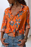 Casual Print Patchwork Turndown Collar Tops