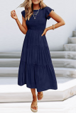 Fashion Solid Flounce O Neck Cake Skirt Dresses
