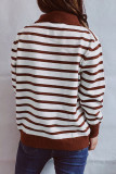 Fashion Casual Striped Buttons Turndown Collar Tops
