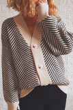 Casual Striped Patchwork Buckle V Neck Outerwear Sweater