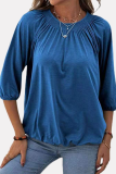 Casual Solid Patchwork Fold O Neck T-Shirts