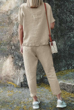 Casual Solid Flounce O Neck Short Sleeve Two Pieces