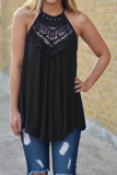 Casual Solid Lace O Neck Tops