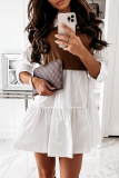 Elegant Patchwork Flounce Contrast Turndown Collar A Line Dresses
