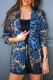 Casual Print Patchwork Turndown Collar Outerwear