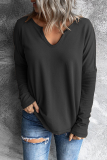 Casual Solid Patchwork V Neck Tops