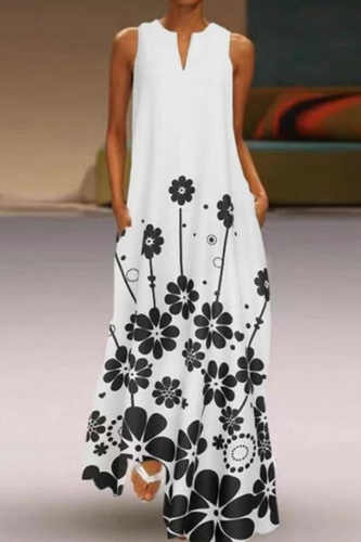 Casual Floral Patchwork Pocket V Neck Dresses
