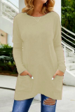 Casual Solid Patchwork Pocket O Neck Tops