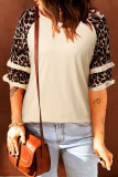 Casual Print Leopard Patchwork O Neck T-Shirts