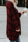 Fashion Striped Patchwork Cardigan Collar Outerwear