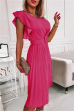 Fashion Casual Solid Patchwork O Neck Pleated Dresses