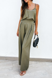 Casual Solid Patchwork Spaghetti Strap Sleeveless Two Pieces