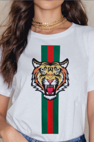 Casual Print Patchwork O Neck T-Shirts