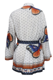Casual Print Patchwork V Neck Cake Skirt Dresses