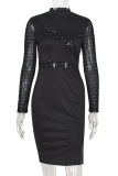 Sexy Solid See-through Mesh Half A Turtleneck Pencil Skirt Dresses