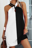Casual Leopard Patchwork Halter Straight Dresses