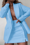 Fashion Elegant Solid Patchwork Buckle Turn-back Collar Long Sleeve Two Pieces