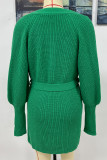 Fashion Solid With Belt O Neck Tops