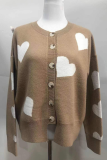 Casual Print Buckle Contrast O Neck Tops