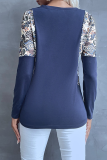 Casual Print Patchwork O Neck Tops