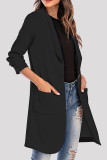 Street Solid Pocket Buttons Turn-back Collar Outerwear