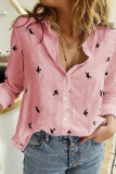 Casual Print Patchwork Turndown Collar Tops