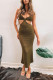 Army Green High Waist Slim Midi Dress