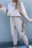 Fashion Casual Solid Patchwork Frenulum O Neck Long Sleeve Two Pieces