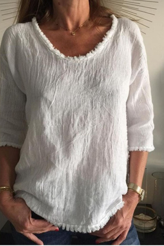 Casual Solid Patchwork U Neck Tops