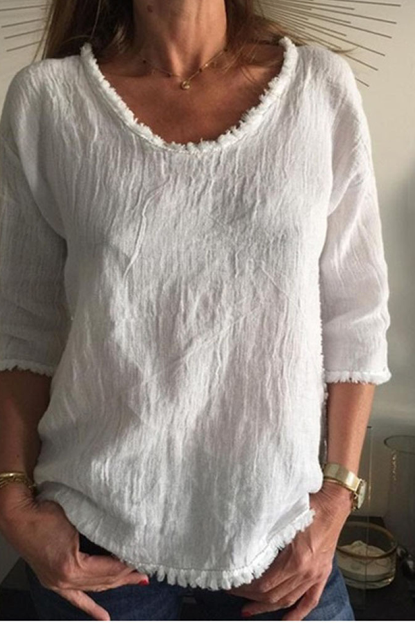 Casual Solid Patchwork U Neck Tops